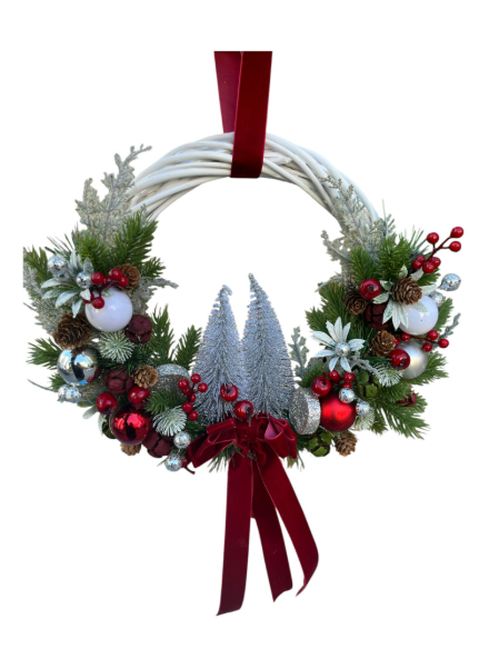 Yılbaşı Ahşap Kapı Süsü Süper Lüx Gümüş Ağaçlar 30 Cm 6529