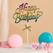 Renkli Happy Birthday Pasta Üzeri Çubuklu Süs