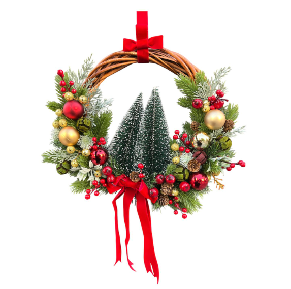 Yılbaşı Ahşap Kapı Süsü Süper Lüx Yeşil Ağaçlar 30 Cm 6529