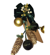 Yılbaşı Kapı Süsü Fiyonk Yeşil Kadife Kozalaklı 9643