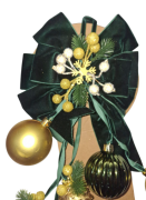 Yılbaşı Kapı Süsü Fiyonk Yeşil Kadife Kozalaklı 9643