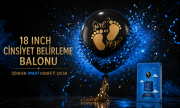 18 İnç Girl or Boy Gold Baskılı Ayaklı Cinsiyet Balonu – Mavi Konfetili