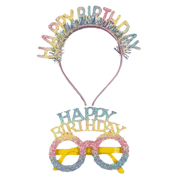 Happy Birthday Taç Gözlük Simli Renkli Set