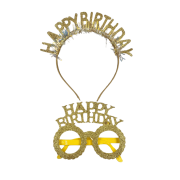Happy Birthday Taç Gözlük Simli Gold Set