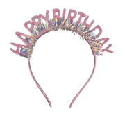 Happy Birthday Taç Gözlük Simli Pembe Set