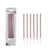 İnce Mum 6'lı Parlak Açık Pembe 15 cm