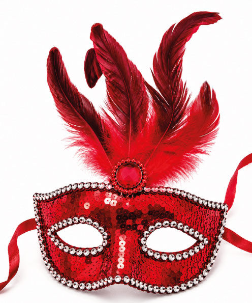 Maske Plastik Tüylü Taşlı Pullu Kırmızı