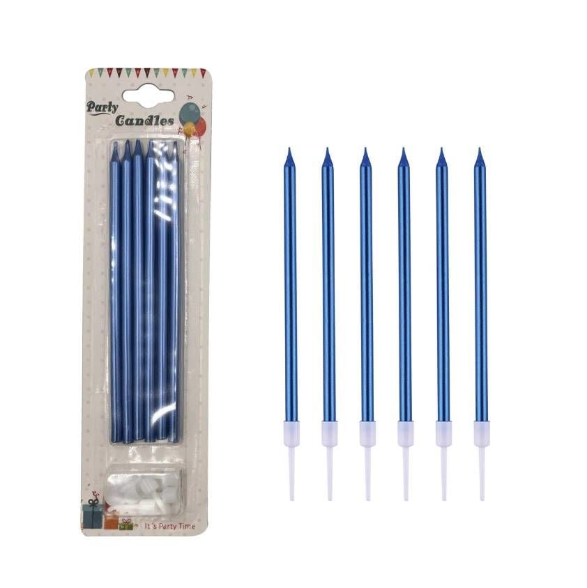 20 Cm 6'lı Mum Mavi