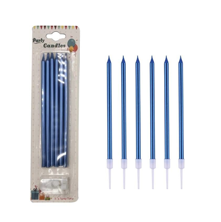 20 Cm 6'lı Mum Mavi