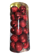 Yılbaşı Top Süs Asetat Kutulu 8 Cm Desenli Kırmızı 24'lü 7203