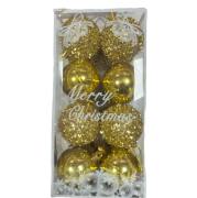 Yılbaşı Top Süs Asetat Kutulu 6 Cm Süslü Gold 16'lı