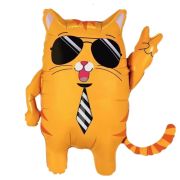 Gözlüklü Kravatlı Turuncu Kedi Folyo Balon 62-60 cm   7487