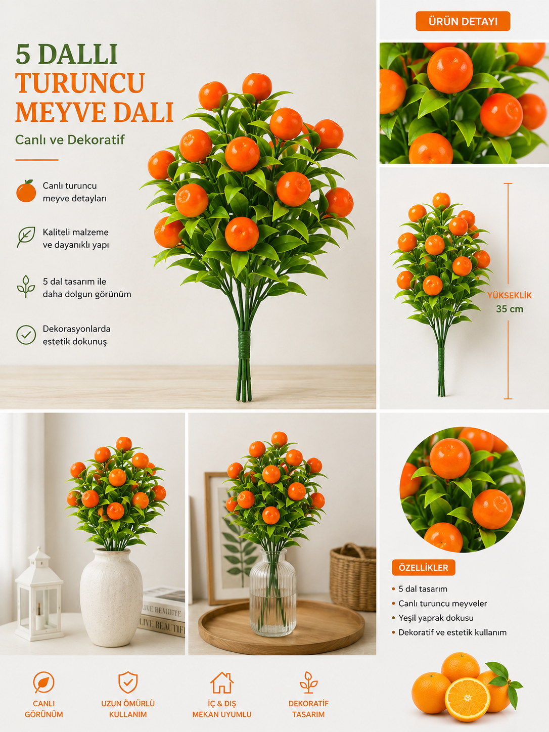 5 Dallı Yapay Mandalina Dalı
