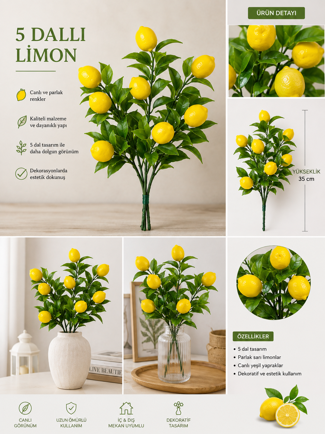 5 Dallı Yapay Limon Demeti