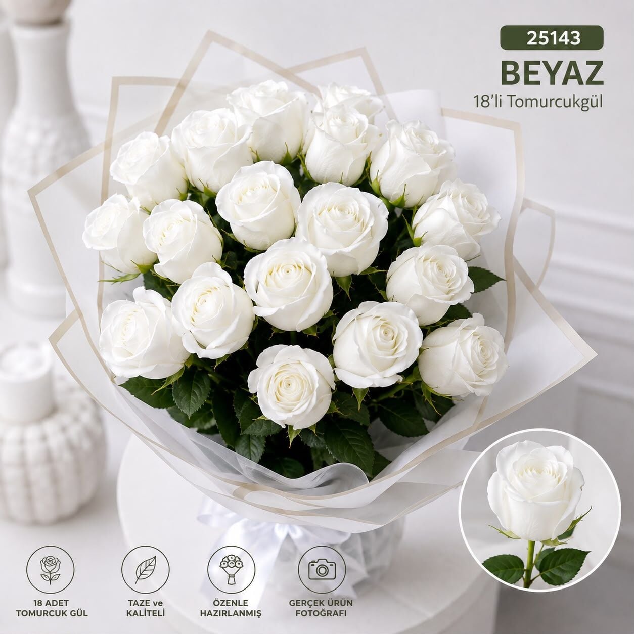 18 li Tomurcuk Gül Beyaz 25143