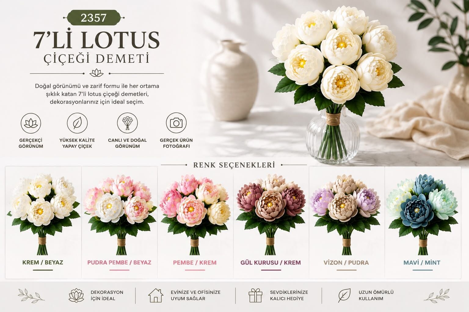 7'li Lotus Çiçeği Demeti