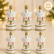 6’lı Ahşap Atlı Karınca Yılbaşı Süsü – Beyaz Gold 8 cm