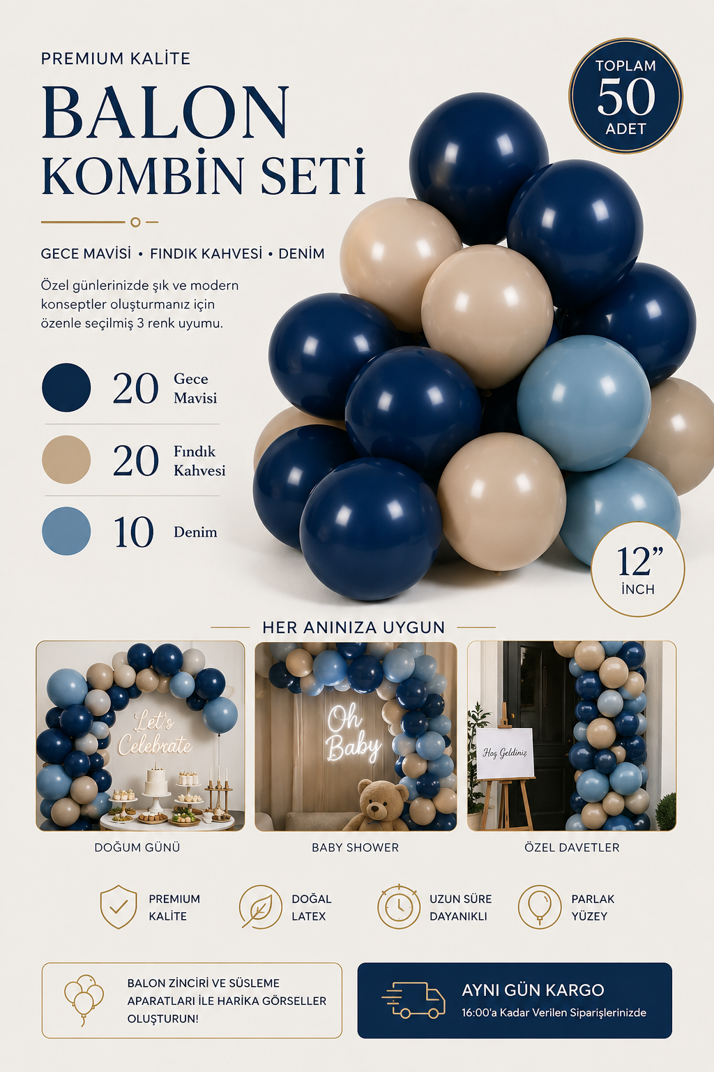 Gece Sahili Balon Kiti 50 Adet 12 Inch