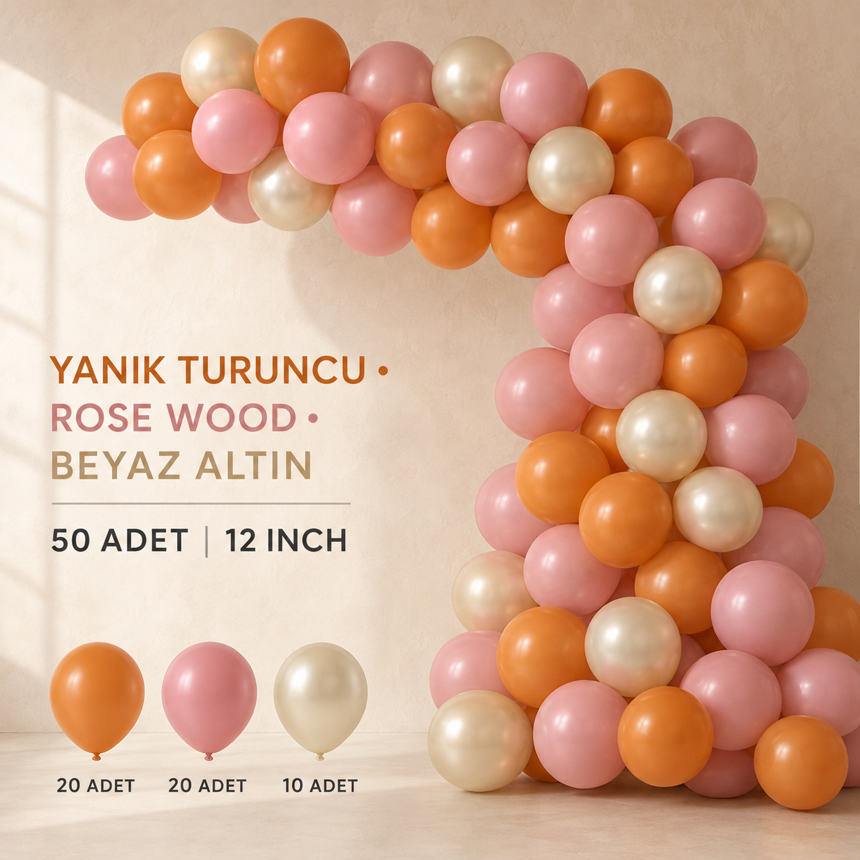Gün Batımı Rose Balon Kiti 50 Adet 12 Inch
