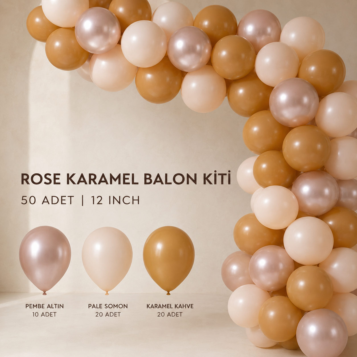 Karamel Pudra Balon Kiti 50 Adet 12 Inch