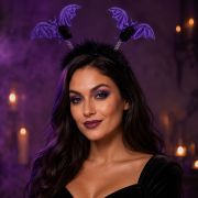 Halloween Mor Yarasa Figürlü Tüylü Taç
