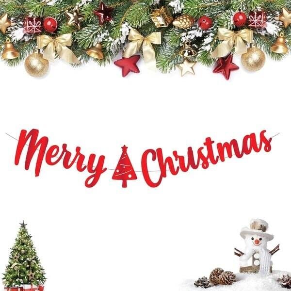 Merry Christmas Kaligrafi Banner Kırmızı