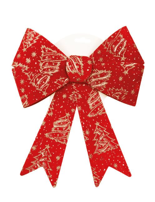 Yılbaşı Fiyonk Kadife Simli Baskılı 30 Cm  4036