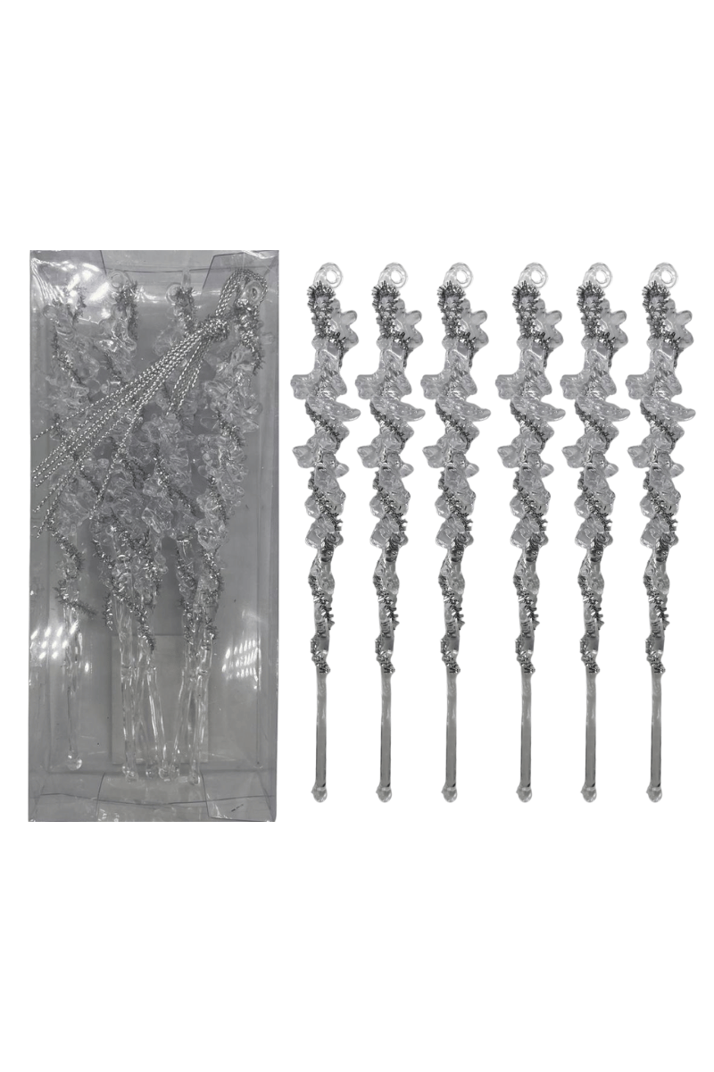 Yılbaşı Gümüş Detaylı Buz Sarkıt 15 Cm 8'li 4689