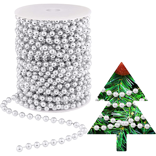 Yılbaşı Boncuk Zincir 10 mt Gümüş