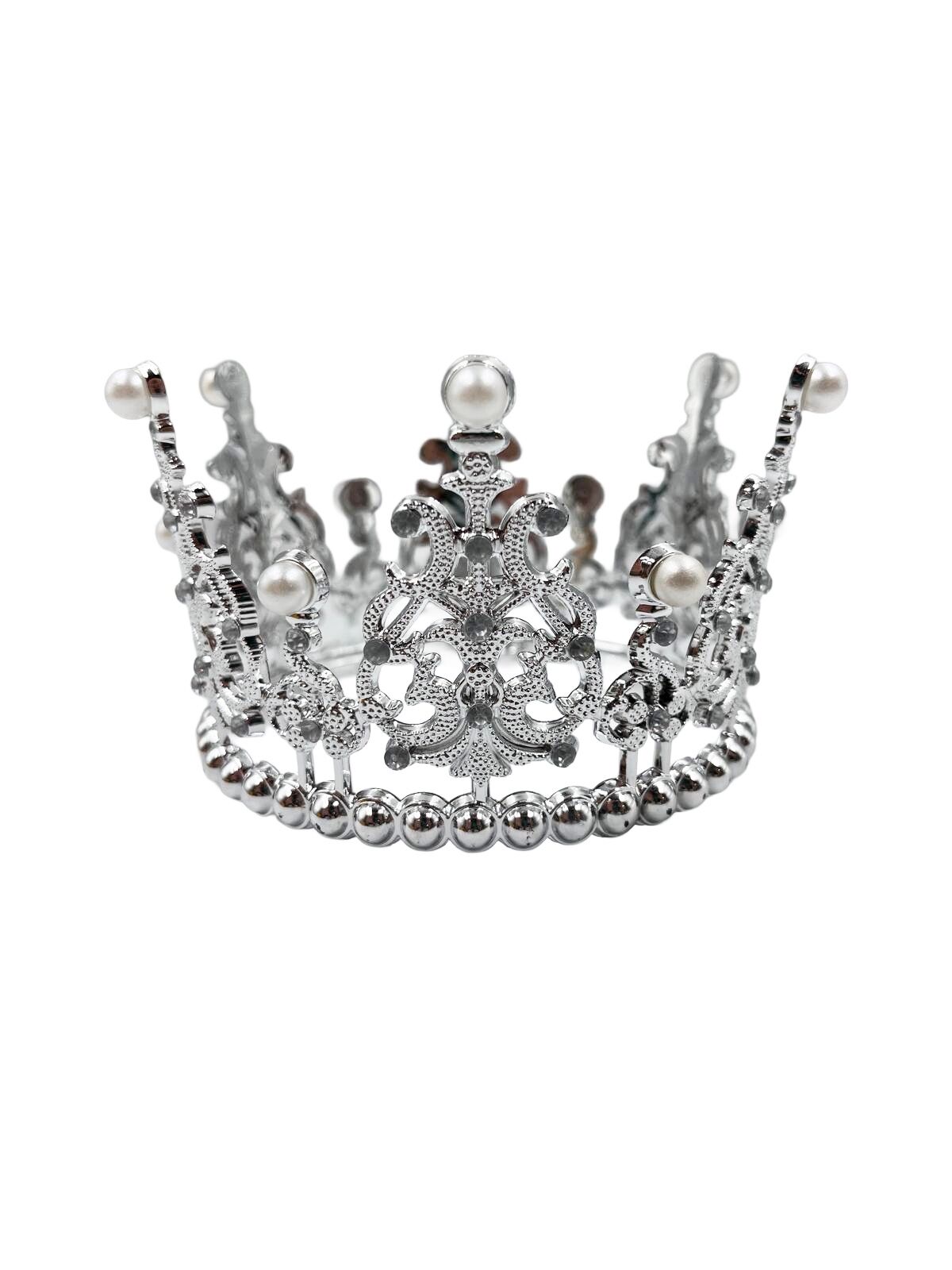 Pasta Tacı Metal İncili 11 Cm Gümüş