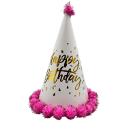 Ponponlu Şapka Happy Varaklı 25 Cm Pembe