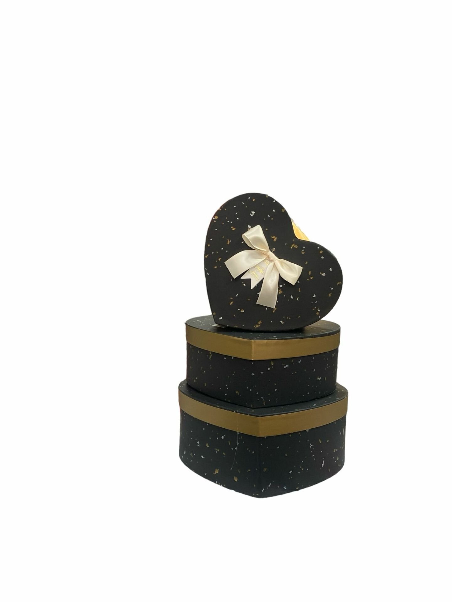 Sıçrama Desenli Gold Detaylı Siyah Kalp Kutu 3672