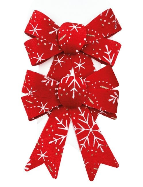 Yılbaşı Fiyonk Kadife Simli Baskılı 18 Cm Kırmızı 2 Parça 4047