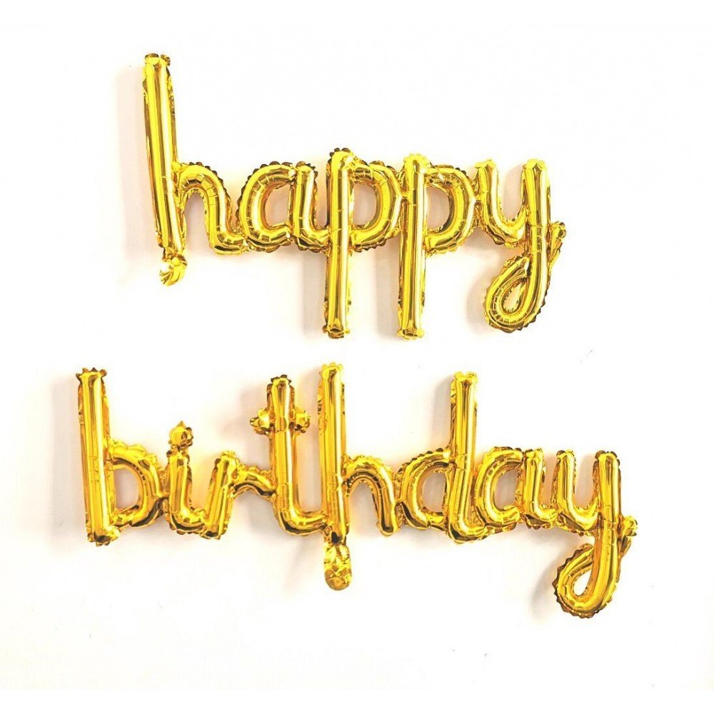 Happy Birthday Gold İmza Folyo Balon Happy:34*60 Birthday:38*80