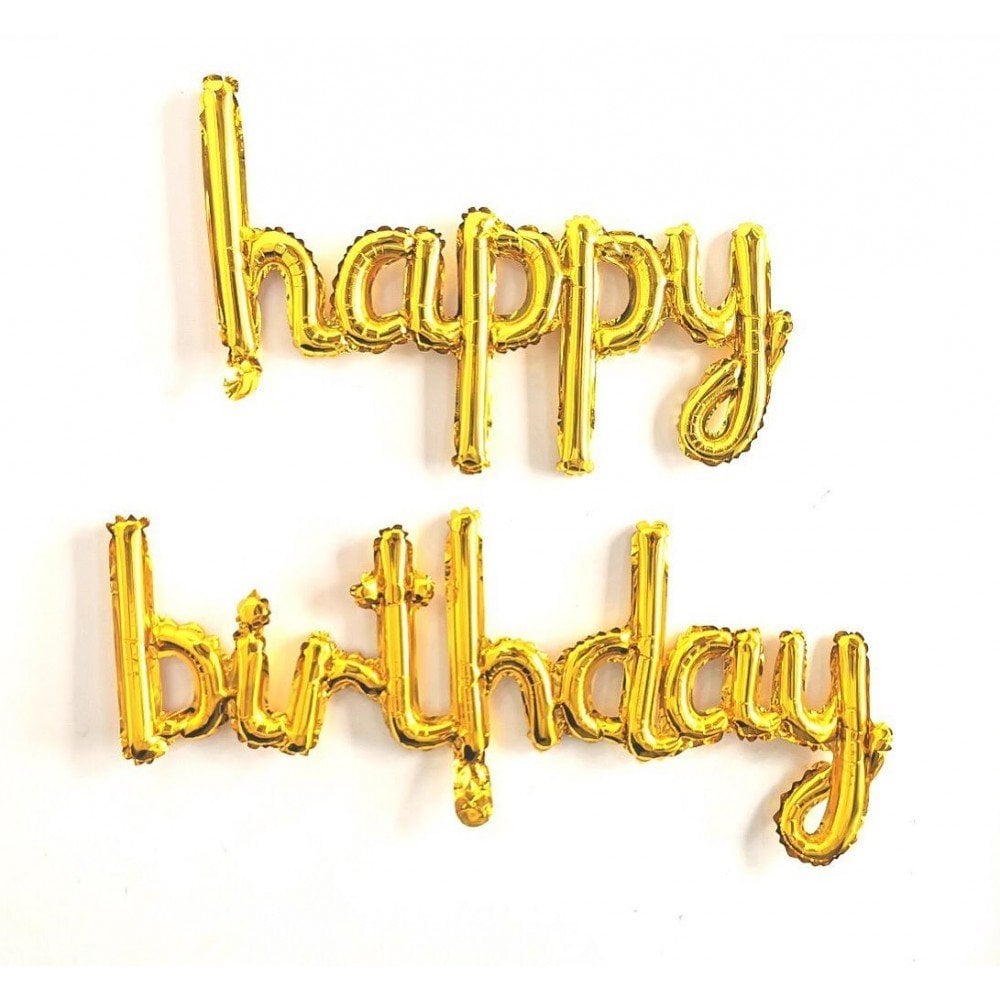 Happy Birthday Gold İmza Folyo Balon Happy:34*60 Birthday:38*80