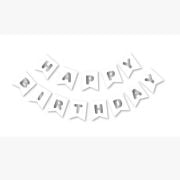 Beyaz Gümüş Happy Yaldızlı Banner