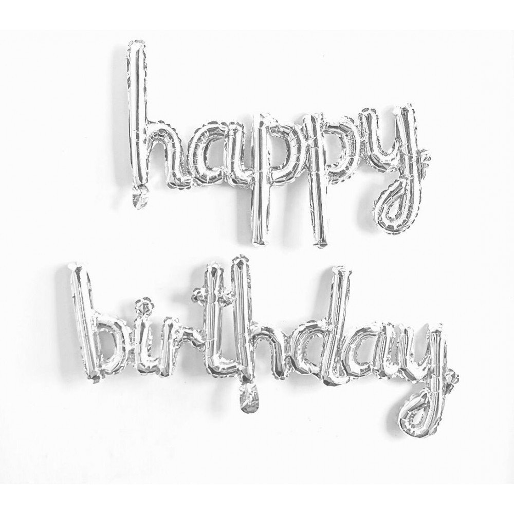Happy Birthday Gümüş İmza Folyo Balon Happy:34*60 Birthday:38*80