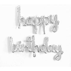 Happy Birthday Gümüş İmza Folyo Balon Happy:34*60 Birthday:38*80