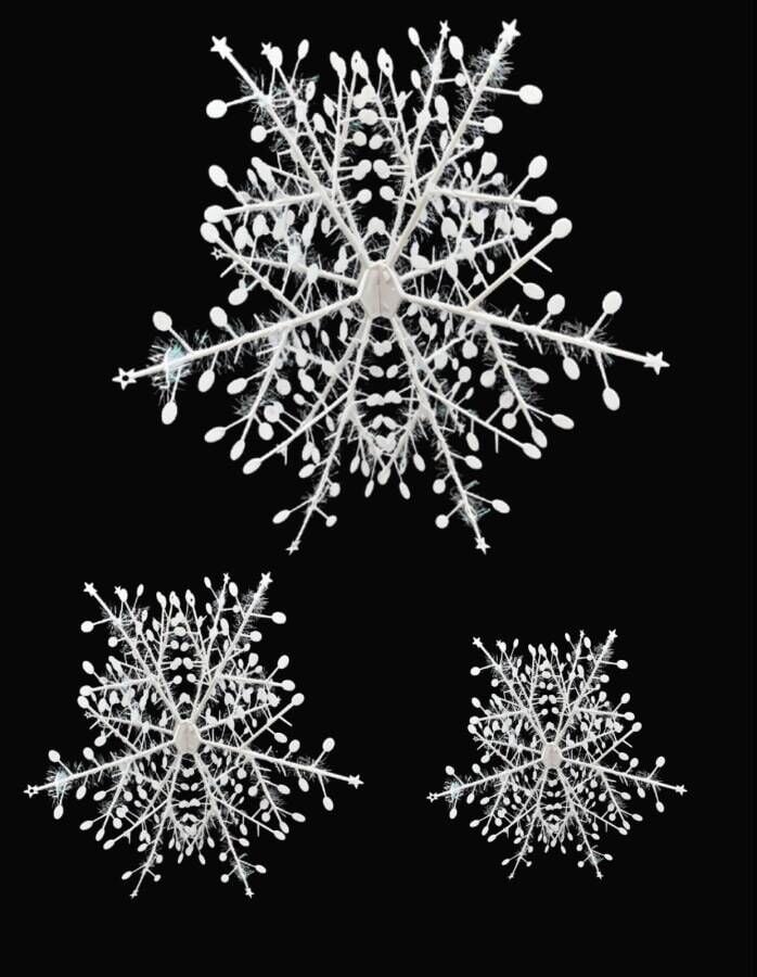 Yılbaşı Plastik Kar Tanesi 3 boyutlu Simli Geçmeli 3 Parça 3480