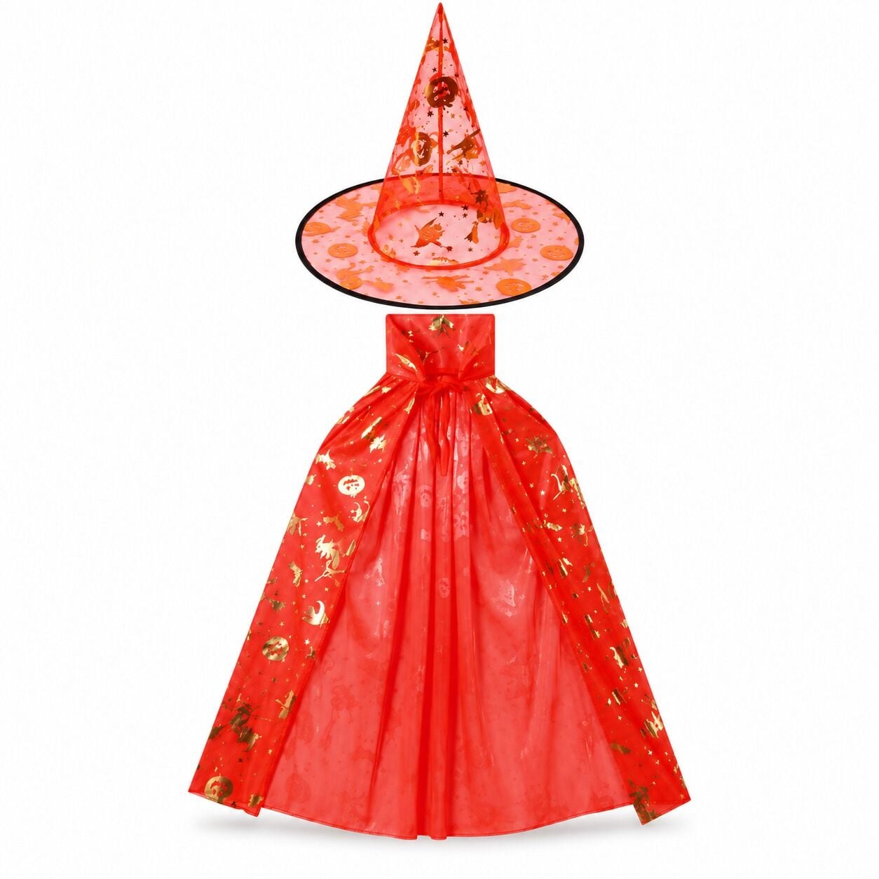 Halloween Çocuk Pelerin Şapka Set Renkli 80 cm Kırmızı