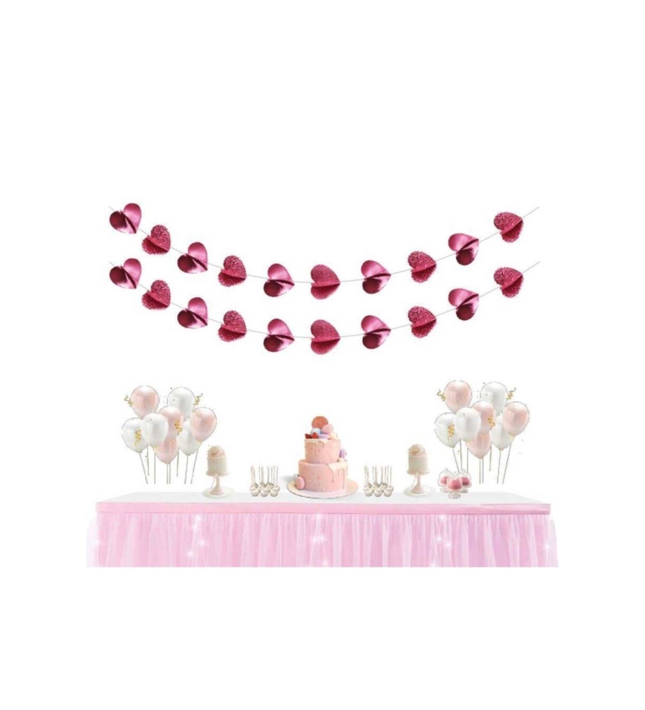 Kalp Süs 3 Boyutlu Sıralı Rose 150 Cm 2 li