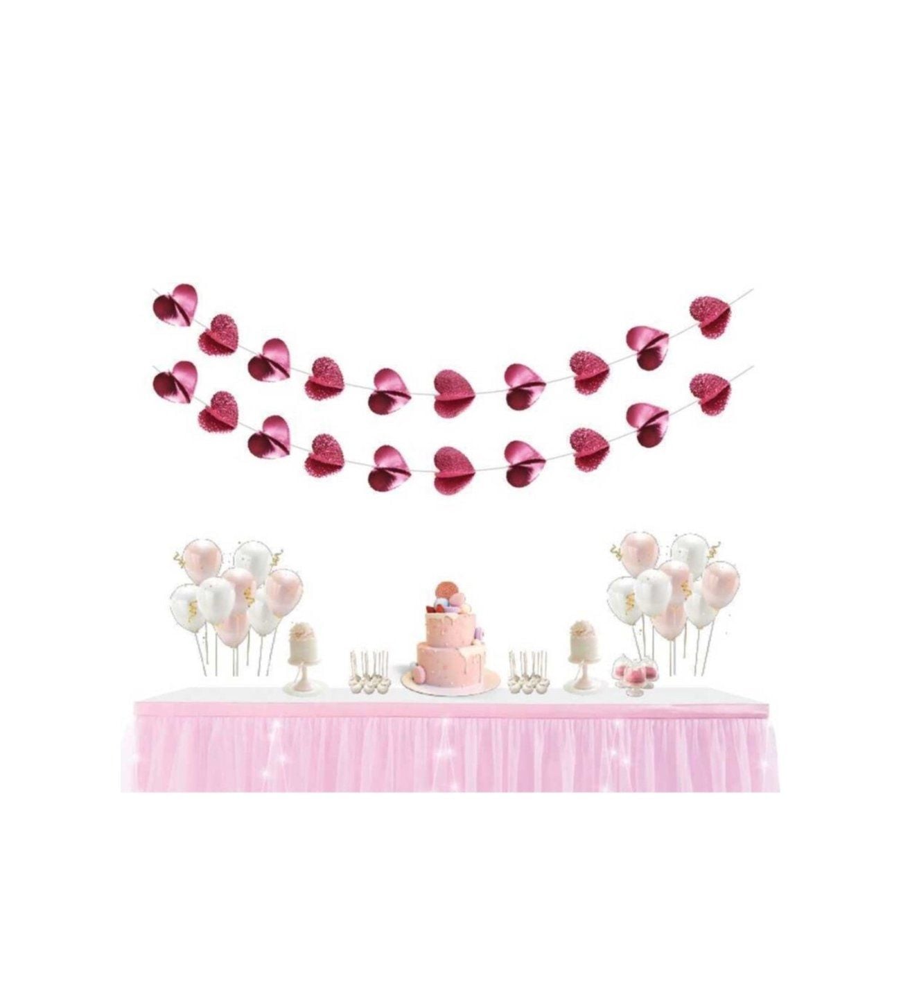 Kalp Süs 3 Boyutlu Sıralı Rose 150 Cm 2 li