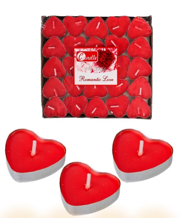 Tealight Mum Kırmızı Kalpli Mum 25'li