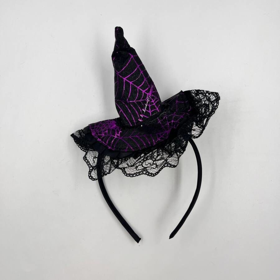Halloween Taç Mini Cadı Şapkası Tüllü Mor Model