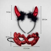 HALLOWEEN TAÇ GÖZLÜK SET KIRMIZI SATEN