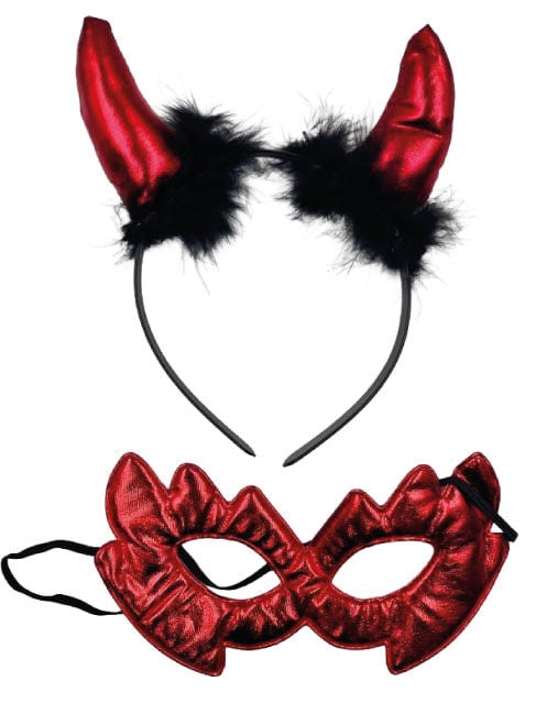 HALLOWEEN TAÇ GÖZLÜK SET KIRMIZI SATEN