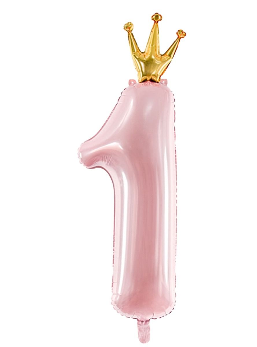 Taçlı 1 Rakam Pembe Folyo Balon 36'' 5841