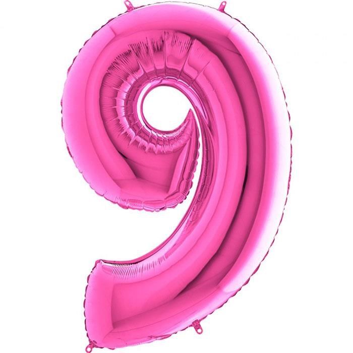 9 Rakam Pembe (Fuchsia) Folyo Balon 82 cm