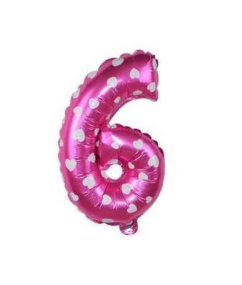 Pembe 6 Rakam Folyo Balon 16 inç