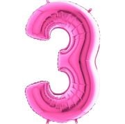 3 Rakam Pembe (Fuchsia) Folyo Balon 82 cm